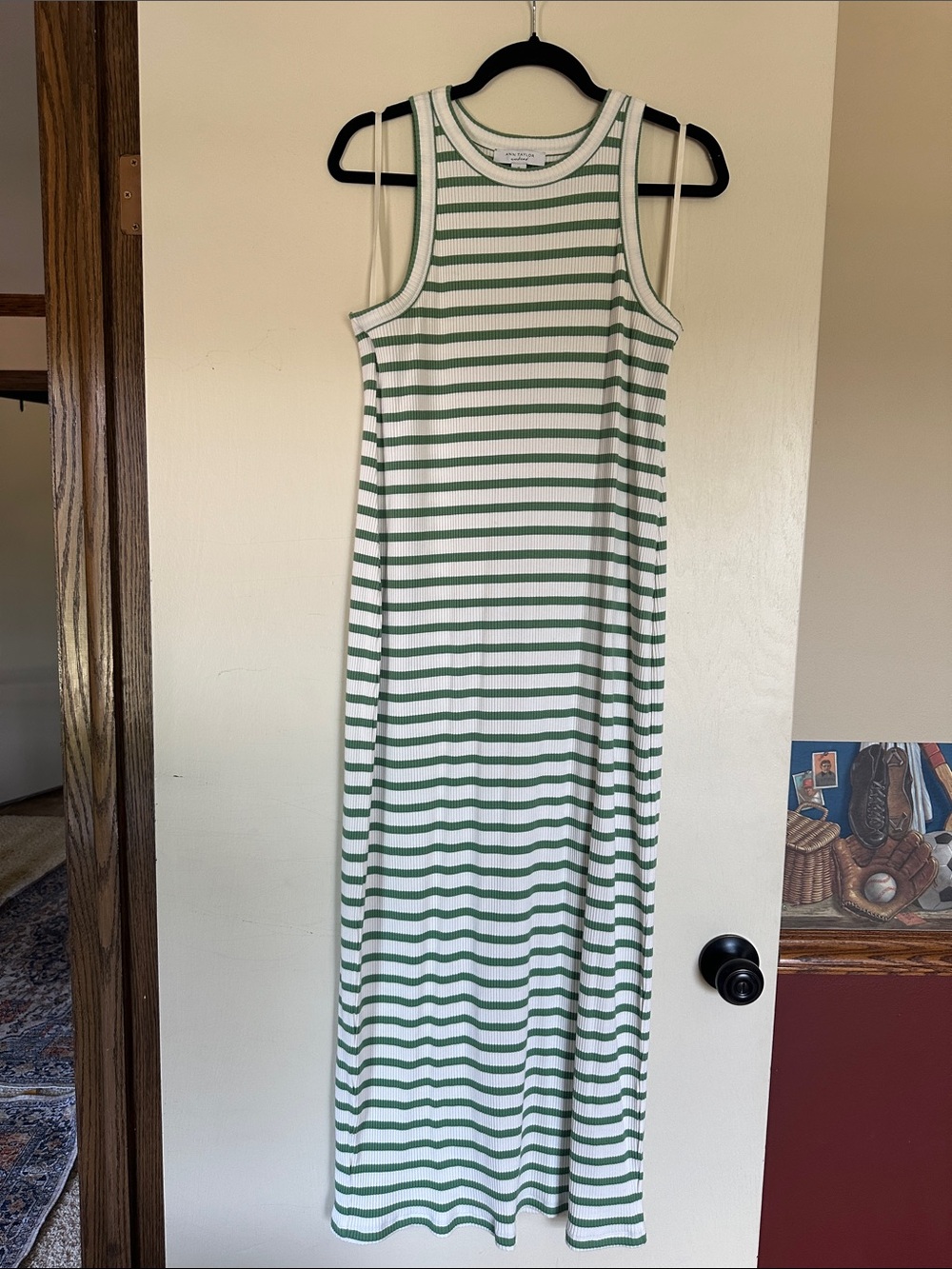 ann taylor green and white dress Striped Ribbed Maxi Bullet1